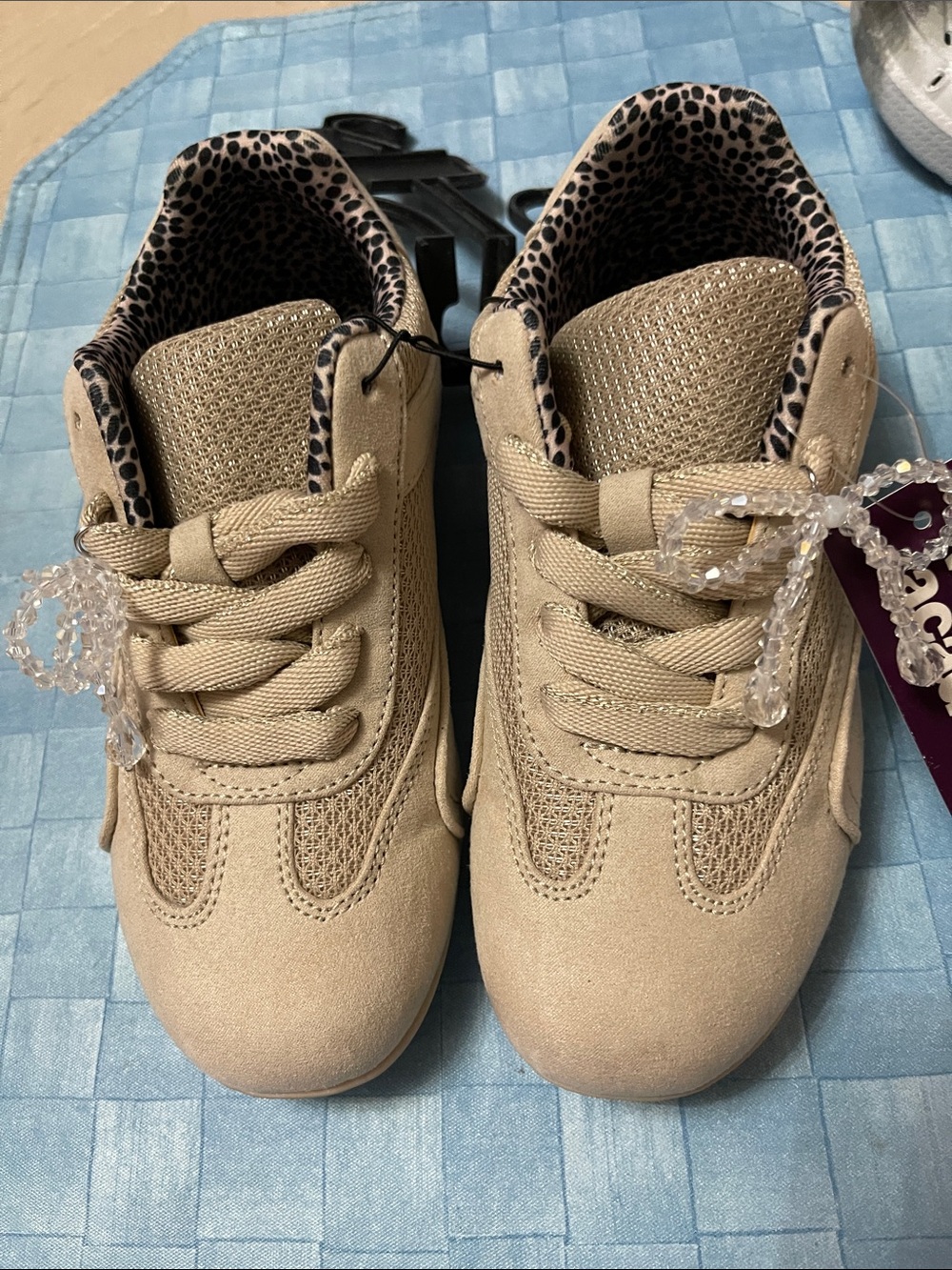 Kids. Weekend Academy.  Beige Casual Sneakers with Leopard Insoles.